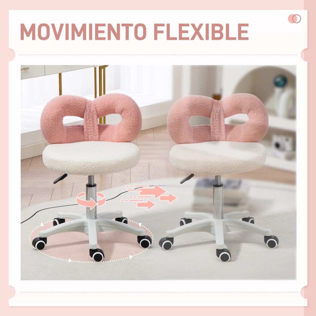 Sgabello con Schienale Regolabile in Altezza e Ruote ¨C zephmum ¨C Tessuto Borreguito Bianco e Rosa 63-77 cm