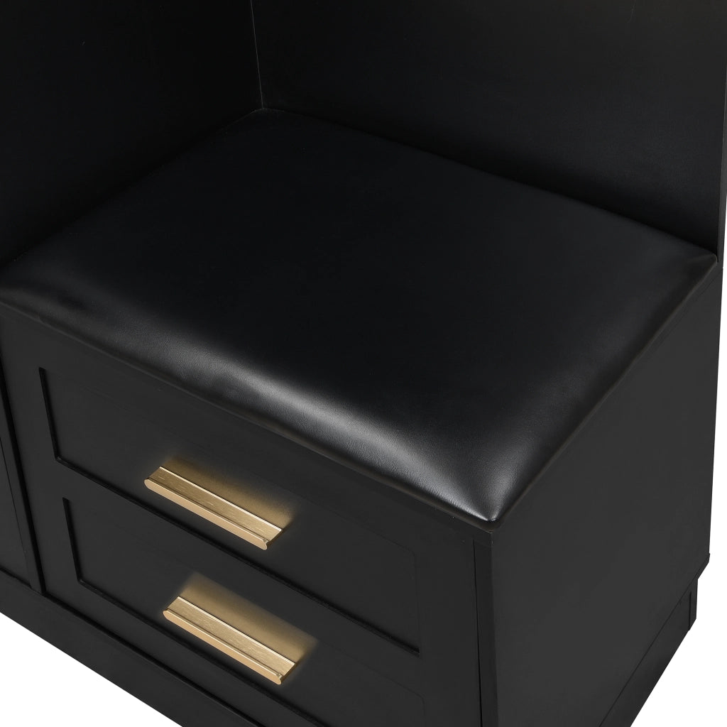 Mobile da Ingresso con Appendiabiti, Scarpiera, Specchio e Panca, Ripiani Regolabili, in MDF nero
