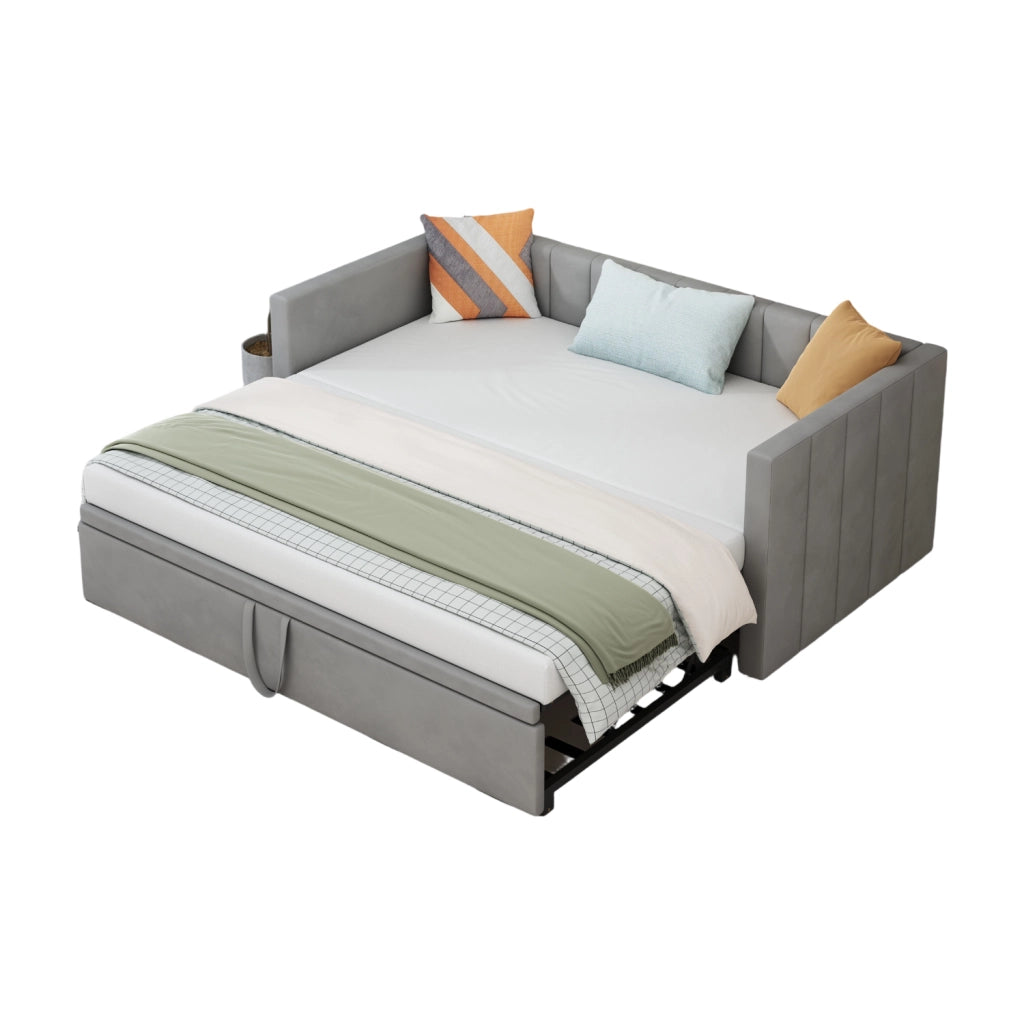 Letto imbottito 90x200 cm estraibile con rete in velluto grigio