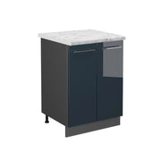 Mobiletto base cucina Fame-Line Blu scuro lucido/Antracite 60 cm, PL Marmo Vicco