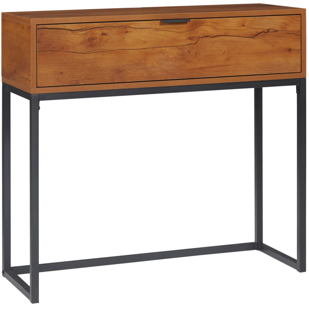 Consolle 80x30x76 cm con cassetto e ampio spazio contenitivo in legno truciolare e metallo naturale