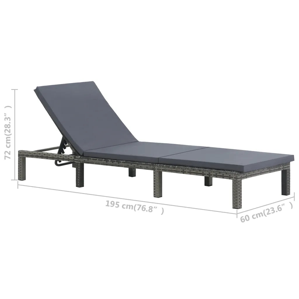 Lettino Prendisole | Sdraio da giardino | Lettino da sole con Cuscino in Polyrattan Antracite