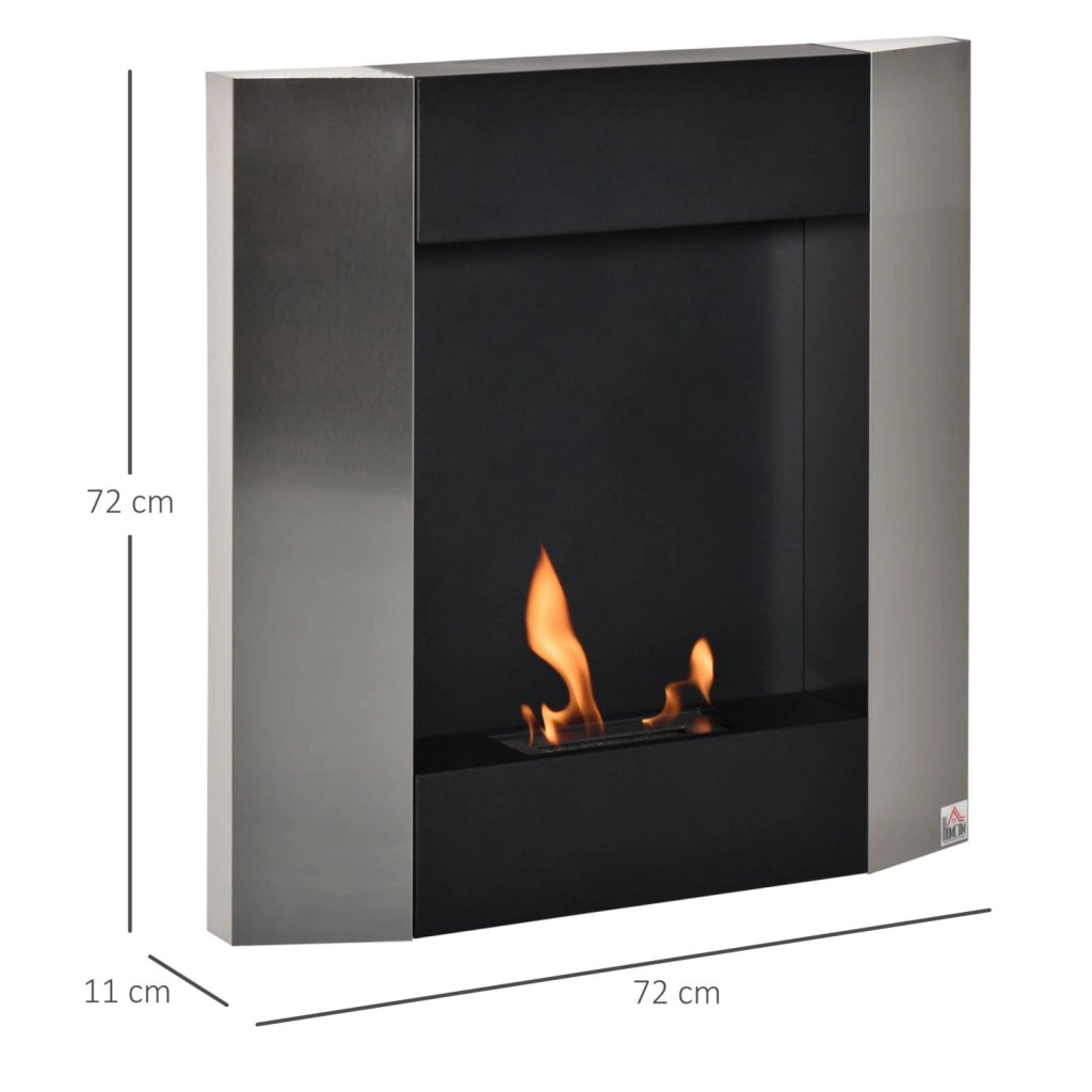 EasyComfort Camino Bioetanolo da Parete con Serbatoio da 0.7L e Copertura 20m², Acciaio, 72x11x72cm, Argento e Nero