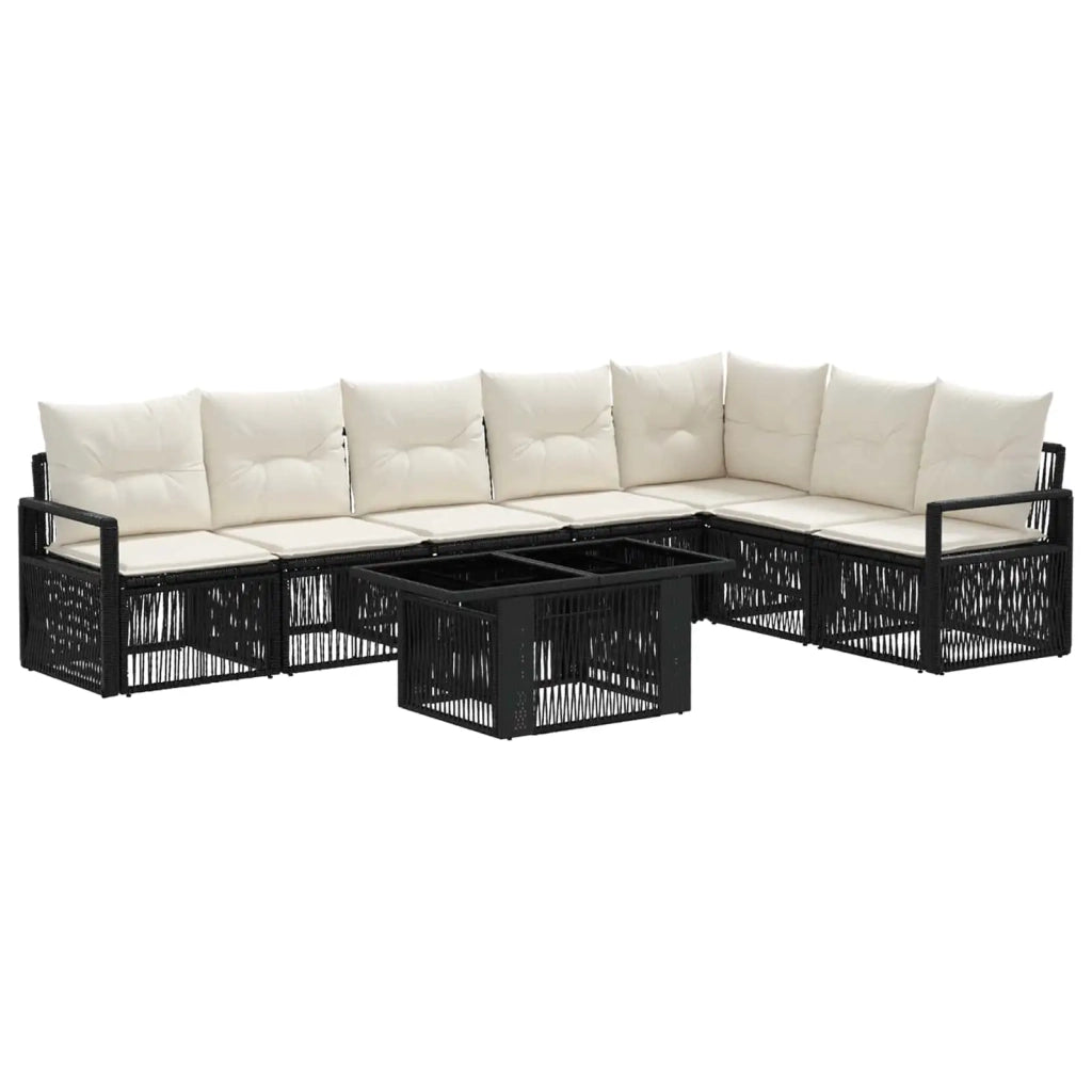 Set Divano da Giardino 8 pz Nero e Bianco Crema polyrattan 3437101