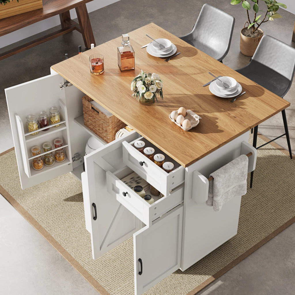 Carrello da cucina pieghevole con tavolo e cassetti bianco