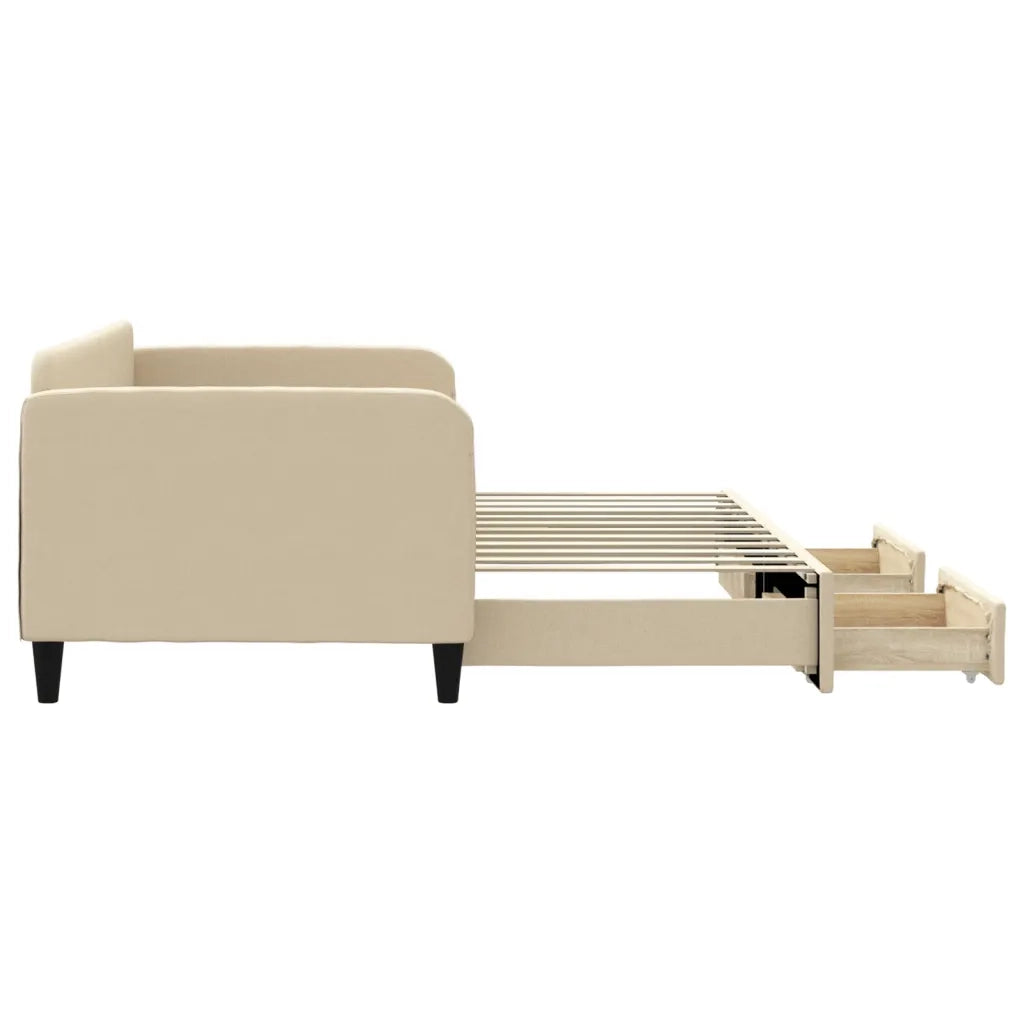 Divano Letto Estraibile con Cassetti Crema 90x200 cm in Tessuto 3196856