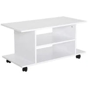 Mobile TV Moderno con Ripiani, Mobiletto Porta TV da 42" con Ruote Girevoli a Freni, 2 Piccolo Ripiani Laterali per Soggiorno e Camera da Letto, 80x40x40 cm, Bianco