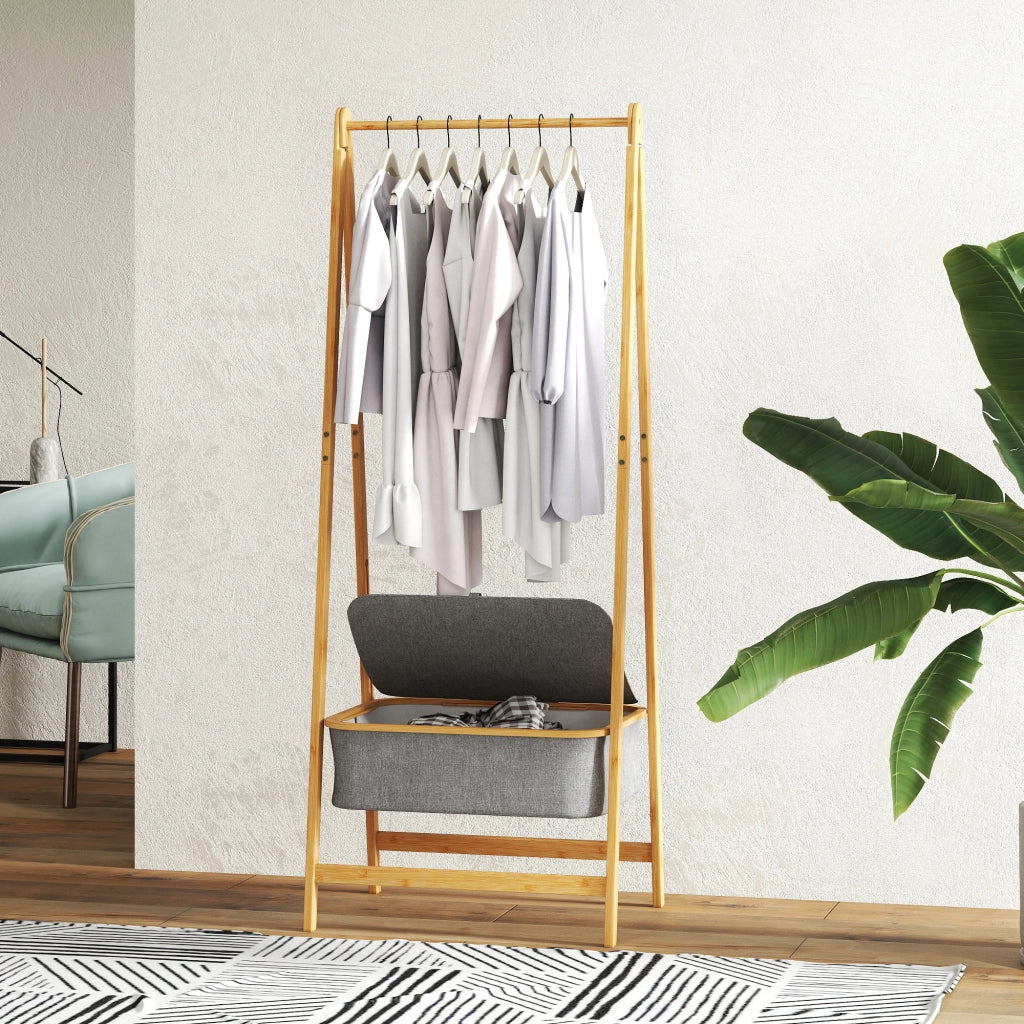 Armadio Pieghevole in Bamb¨´ con Cestino in Tessuto ¨C Zephmum ¨C Grigio 60x44.5x157.5 cm