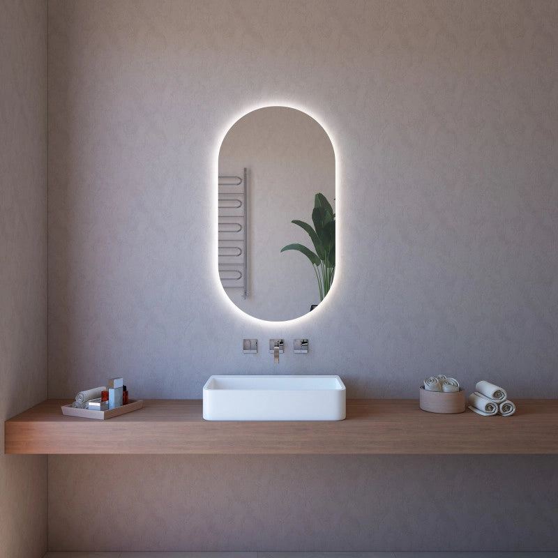 Specchio da Parete Sagomato 63x110 cm spessore 4 mm con Sabbiatura a LED e Telaio in ABS Nero