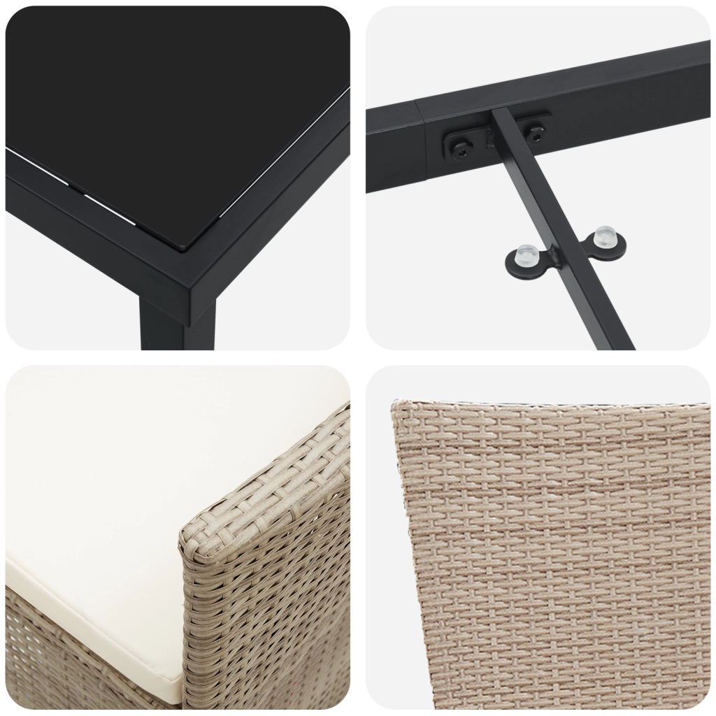 Set da Pranzo da Giardino con Cuscini 7 Pezzi Beige Polyrattan