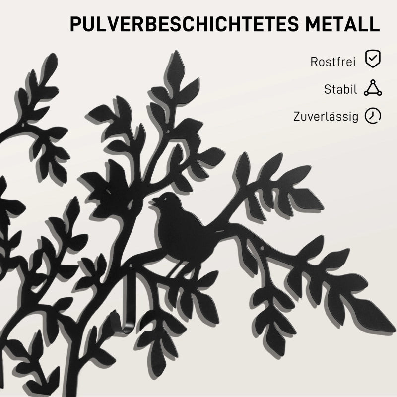 Guardaroba da parete, appendiabiti da parete con design ad albero e uccelli, nero