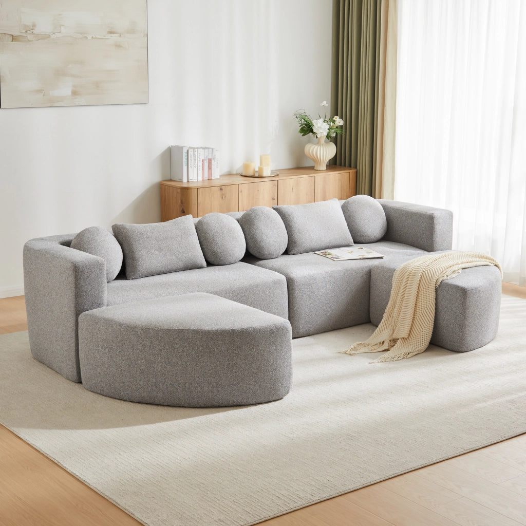 Divano modulare letto in ciniglia con funzione letto e imbottitura soffice senza montaggio grigio 292 × 165 × 68 cm