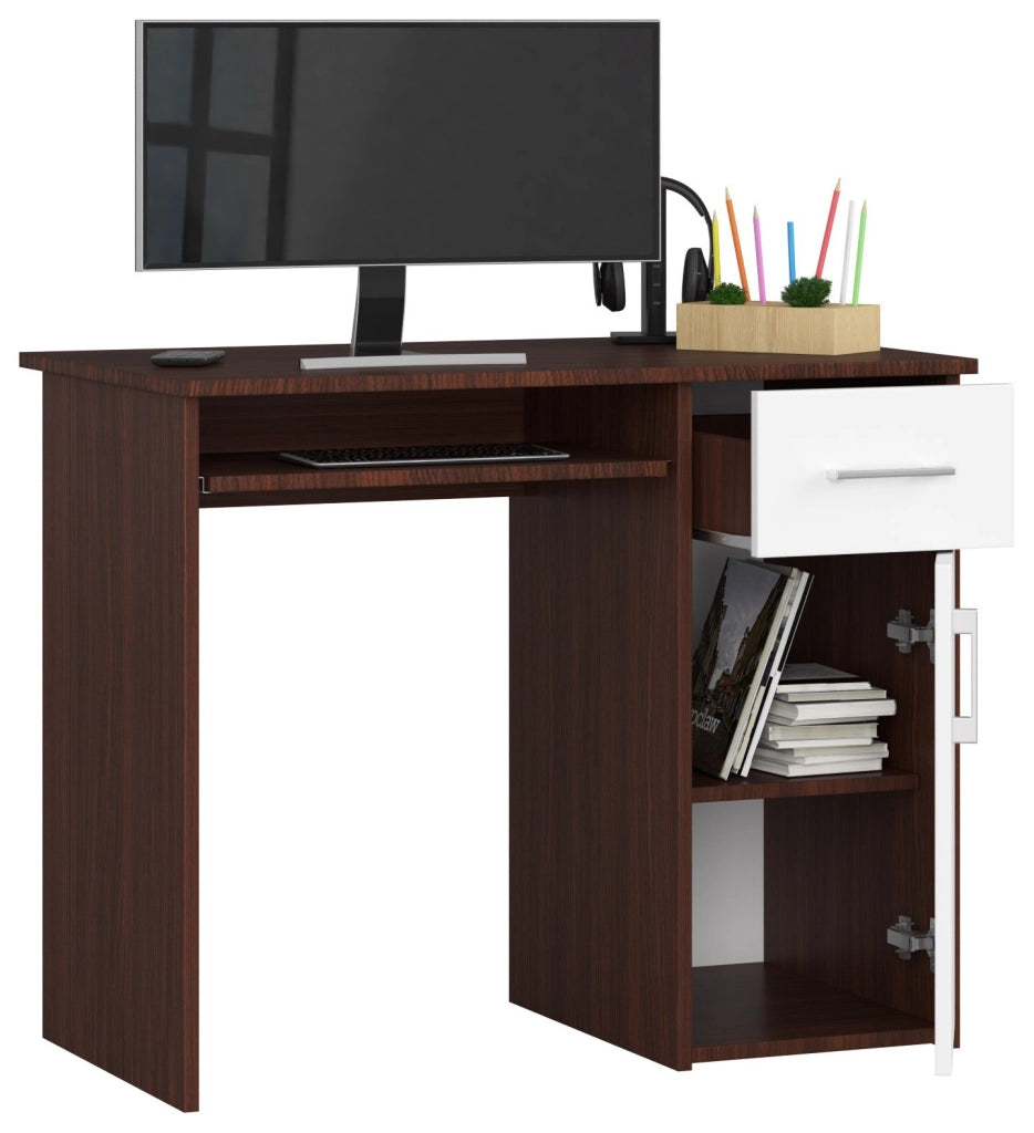 Scrivania AKORD PIN Wengé 90 cm 1 anta 1 cassetto inserto frontale Bianco 90x50x74 cm
