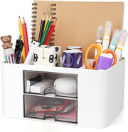 Organizzatore di scrivania, organizzatore di tavolo, con 4 vani e 2 piccoli cassetti, adatto per piccoli oggetti come attrezzi da scrivania e comandi a distanza