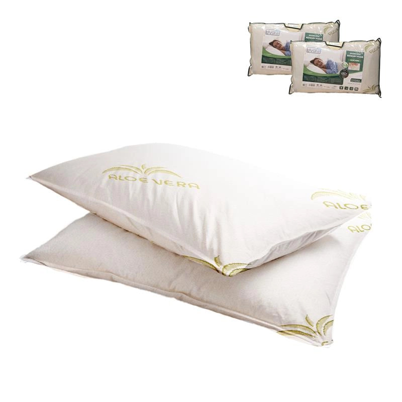 HYDRA VIVA COPPIA CUSCINI GUANCIALE MEMORY ALOE VERA SFODERABILE 100% NATURALE 72 X 42 X H13