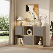 Credenza Trömi Mobile Buffet a 3 Ante e 6 Scomparti 75 x 120 x 30 cm - Effetto Rovere/Grigio [en.casa]