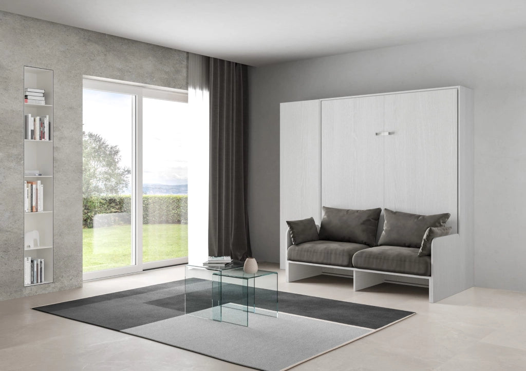 Letto matrimoniale Sofà Kentaro Bianco Frassino con colonna sx-dx