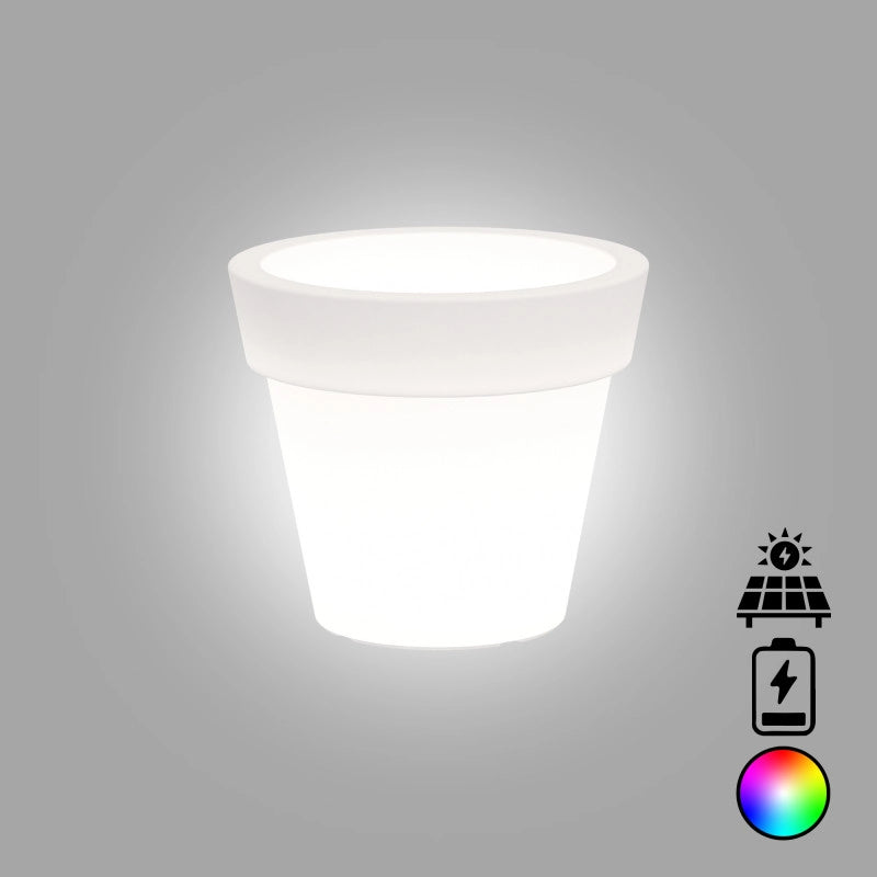 Vaso luminoso moderno di design Ø50 H44 in polimero resistente con LED multicolor con bateria e solare per interno ed esterno - Made in Italy