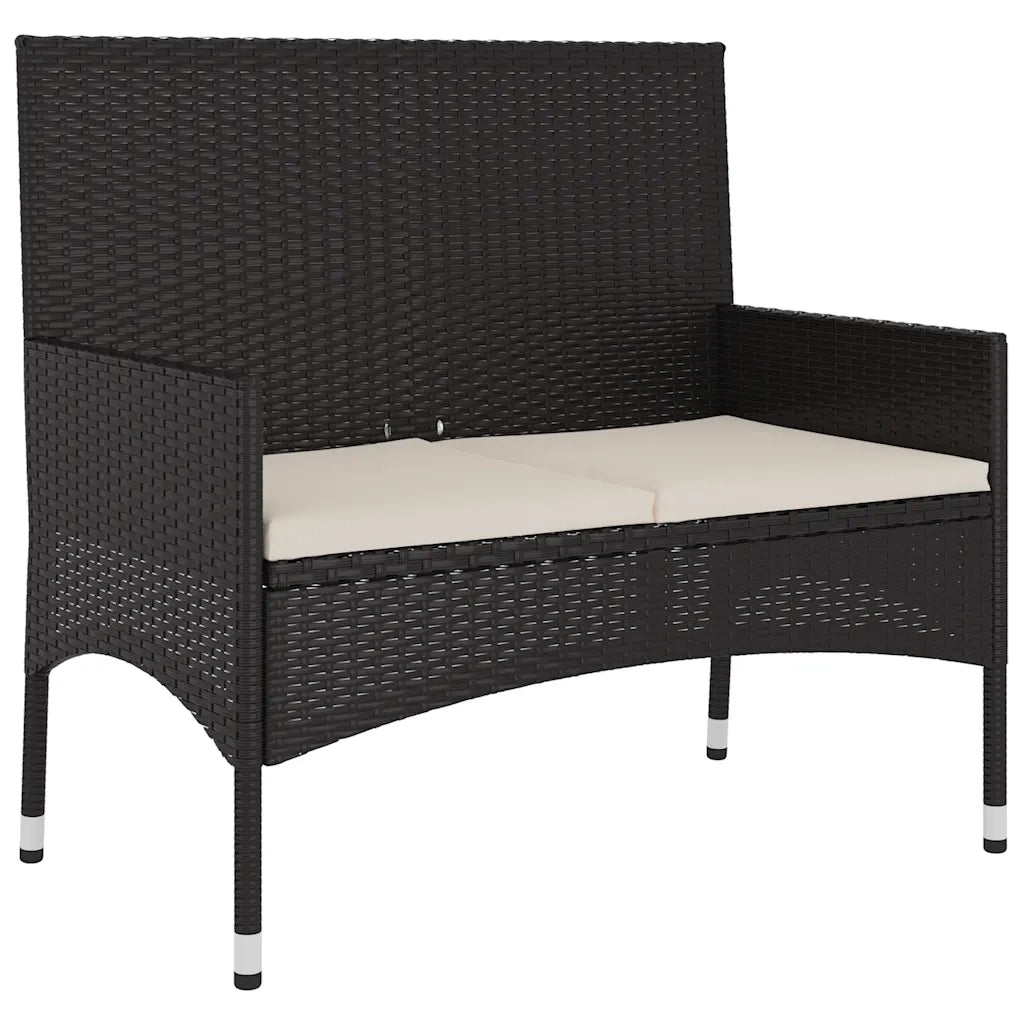 Panca da Giardino a 2 Posti-Sgabello-Panca da esterno con Cuscini in Polyrattan Nero 710242