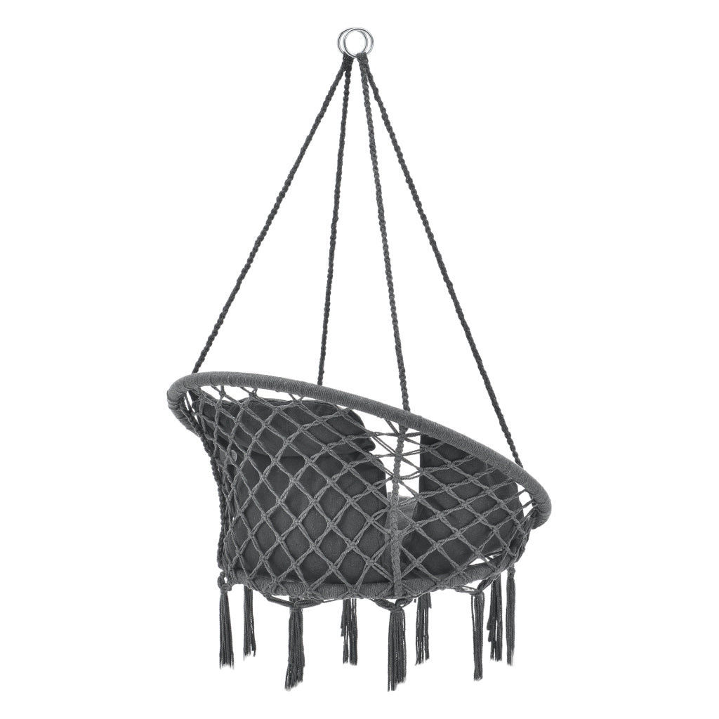 Poltrona Sospesa con Cuscini Altezza Completa di Sostegno 135 cm Altalena Relax Poltrona Appendibile per Interno / Esterno - Supporto Fino a 150 kg - Grigio Scuro