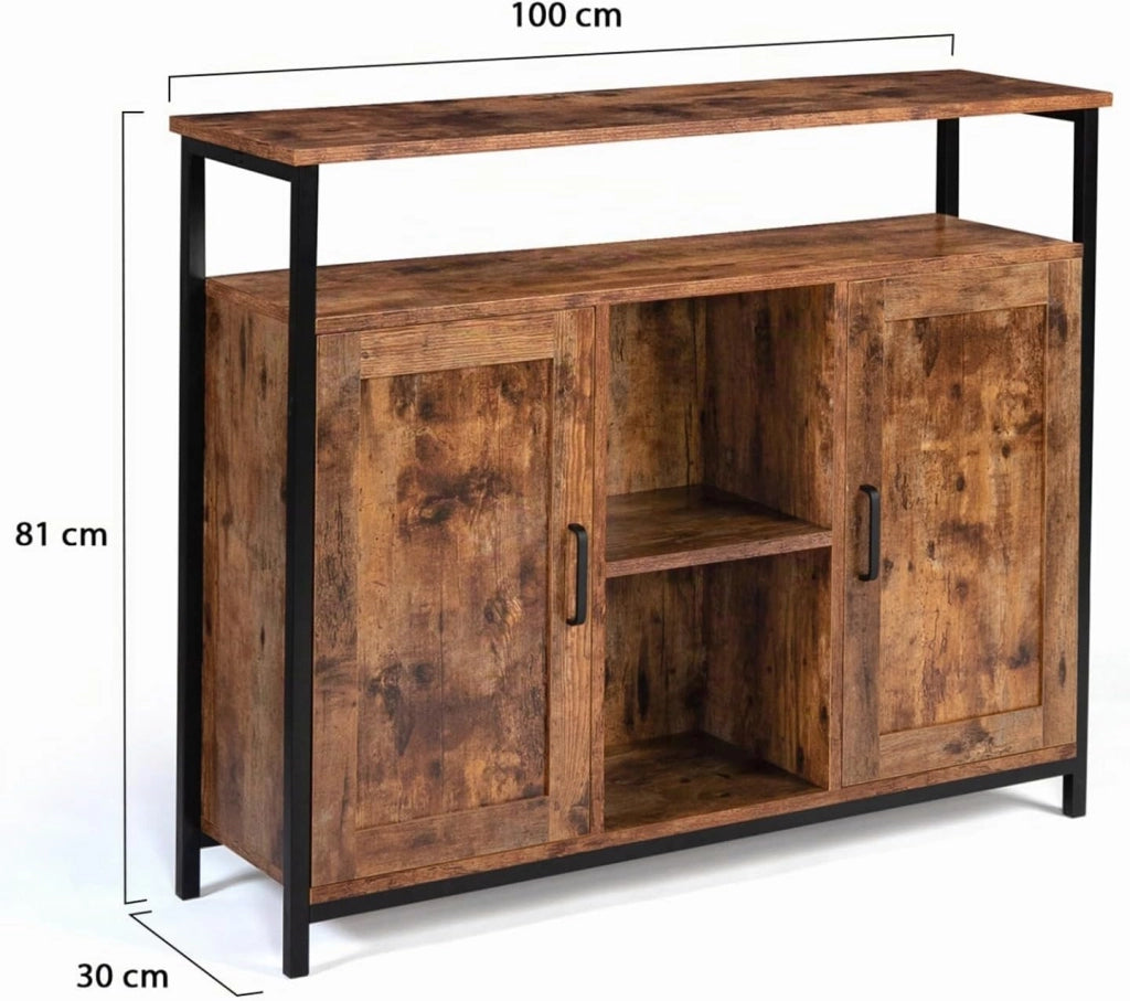 Credenza a 2 ante con ripiani effetto invecchiato, design industriale DAYTON