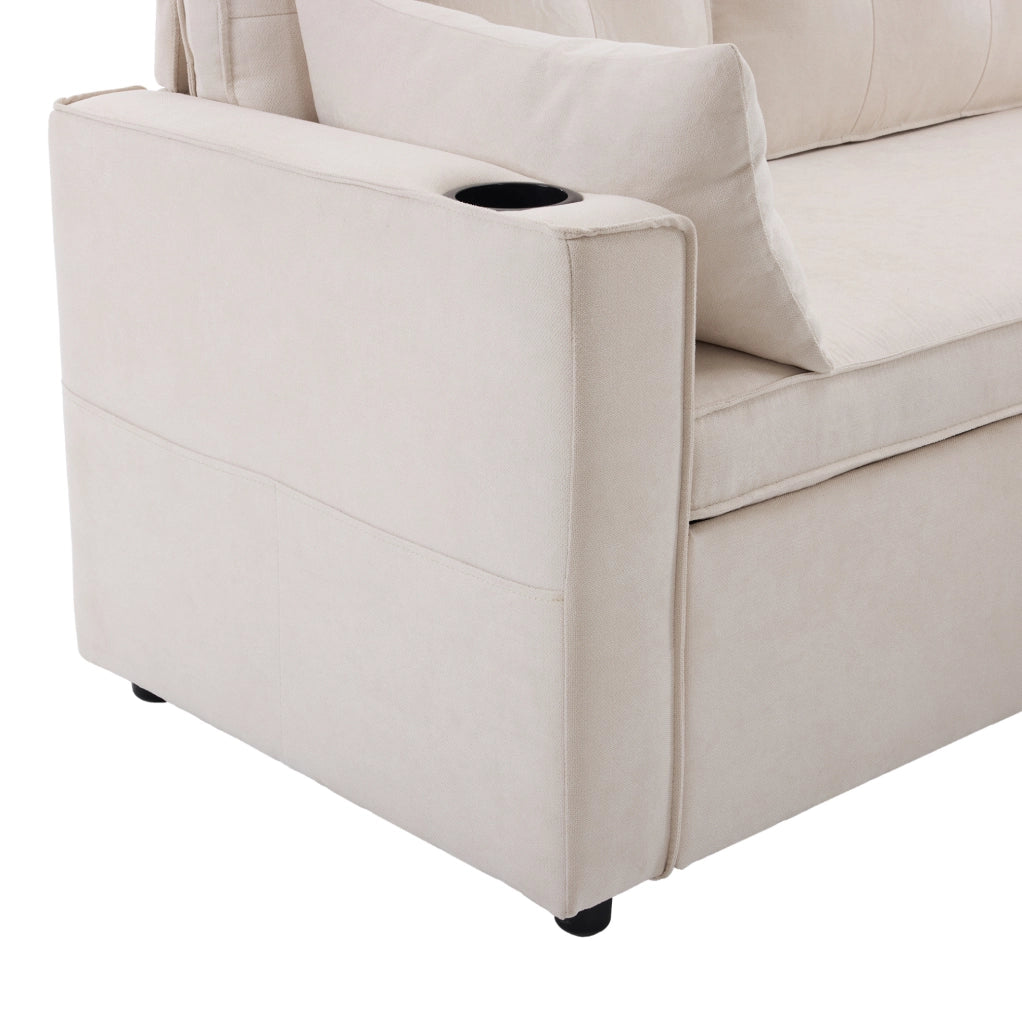 Divano letto angolare beige reversibile con contenitore