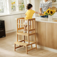 Torre Montessori in bambù 46x46x90cm, con barre di protezione, Learning tower Scala montessoriana