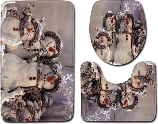 Set di Mattonelle Antiscivolo per Bagno per Natale, 3 pezzi, Mattonella+Contorno+Toilette, Decorazione per Natale, Tappeto per Bagno Antiscivolo 20"x 31"+16x18"+16"x20