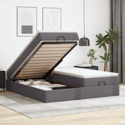 Struttura Letto Pouf con Materassi Grigio 200x200 cm Similpelle
