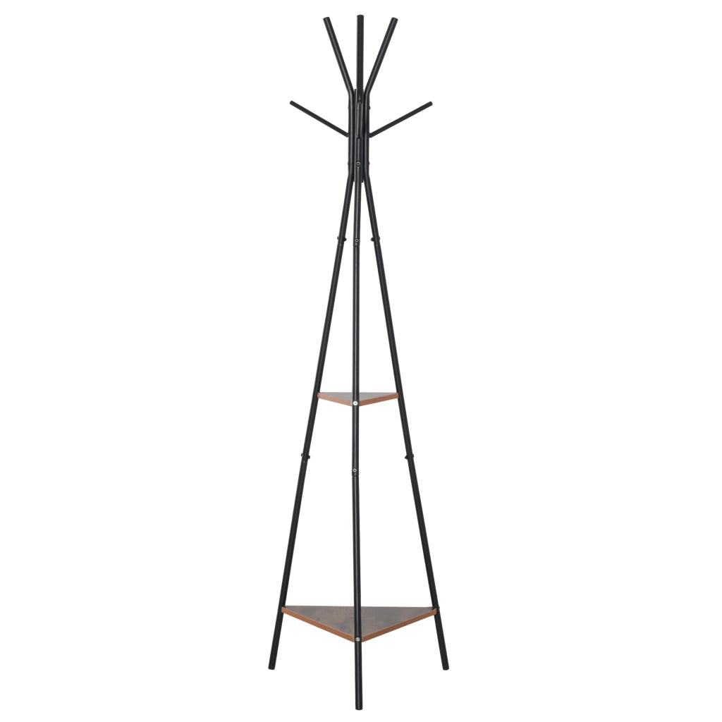 Appendiabiti a Treppiede con 2 Ripiani ¨C Xylo ¨C Metallo Nero e Legno 52x46x182cm