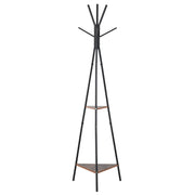 Appendiabiti a Treppiede con 2 Ripiani ¨C Xylo ¨C Metallo Nero e Legno 52x46x182cm