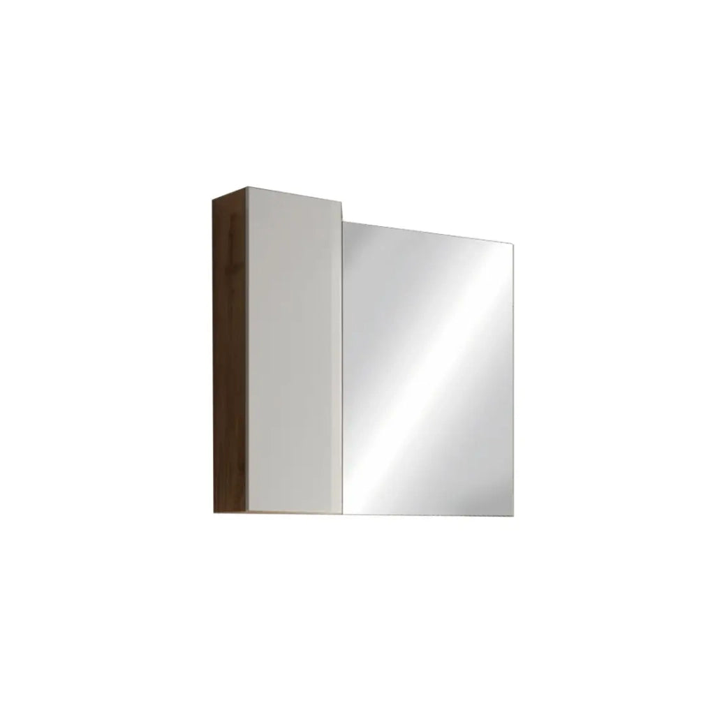 Specchio design con vano contenitore, 78x75 cm, collezione BURA, colore bianco lucido e rovere chiaro
