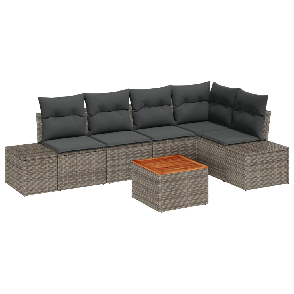Set Divano da Giardino a 6 Pezzi con Cuscini Grigio Polyrattan Acacia