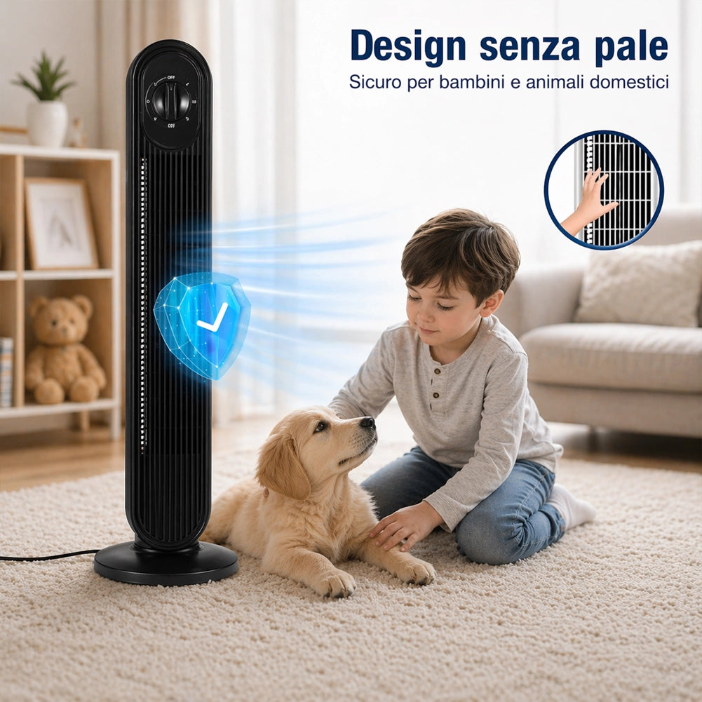 Ventilatore Raffrescatore Verticale a Torre Nero 60 W a 3 Velocità Altezza 79 cm