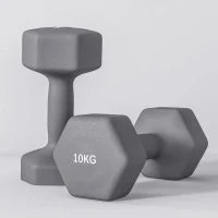 Set 2 Manubri Esagonali da 2x10 kg in Metallo e Plastica con Impugnatura Antiscivolo, 26x12x12 cm, Grigio