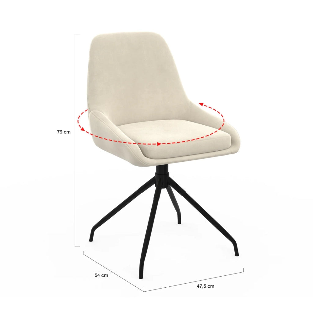 IDMarket - Set di 4 sedie girevoli in velluto beige THALYA con braccioli