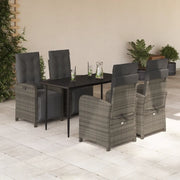 Set da Pranzo da Giardino 5 pz con Cuscini in Polyrattan Grigiocod mxl 87507