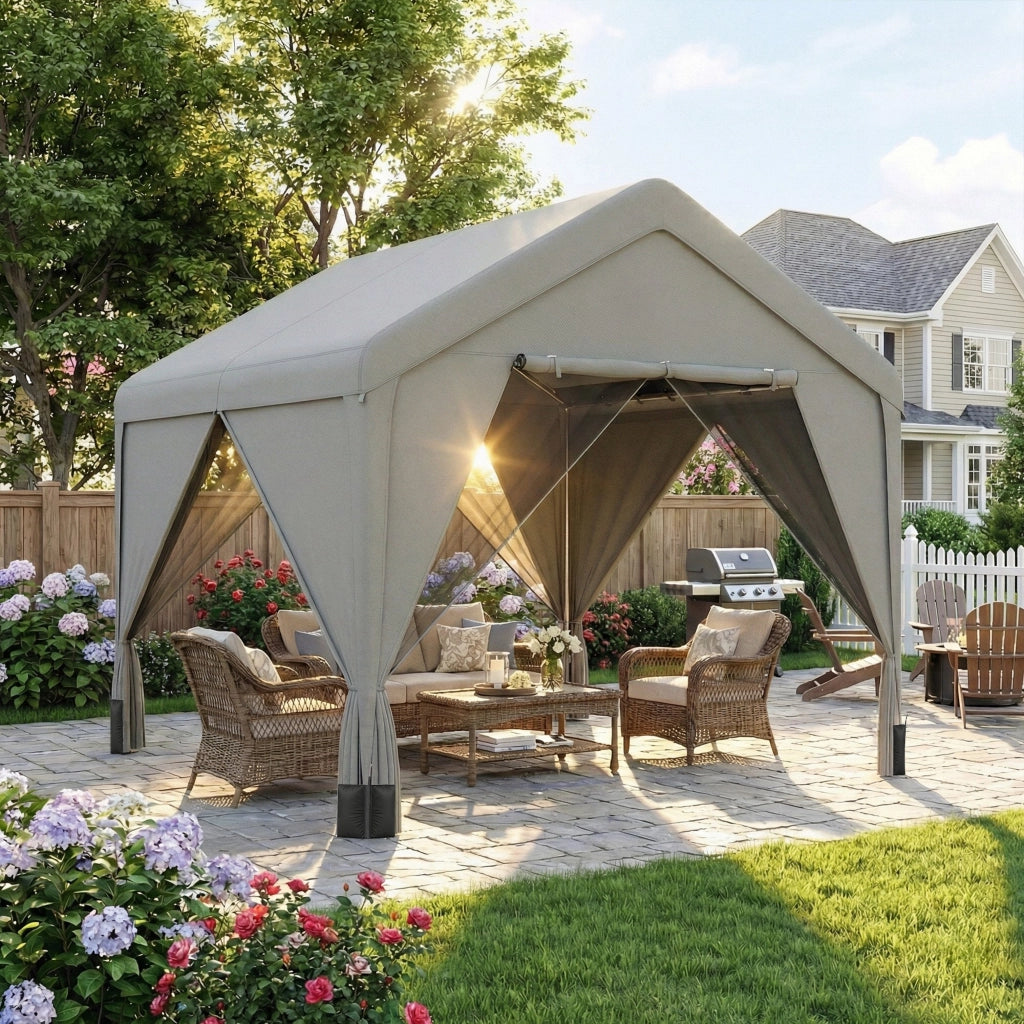 Gazebo da giardino ¨C zephmum ¨C 3x3m grigio acciaio galvanizzato