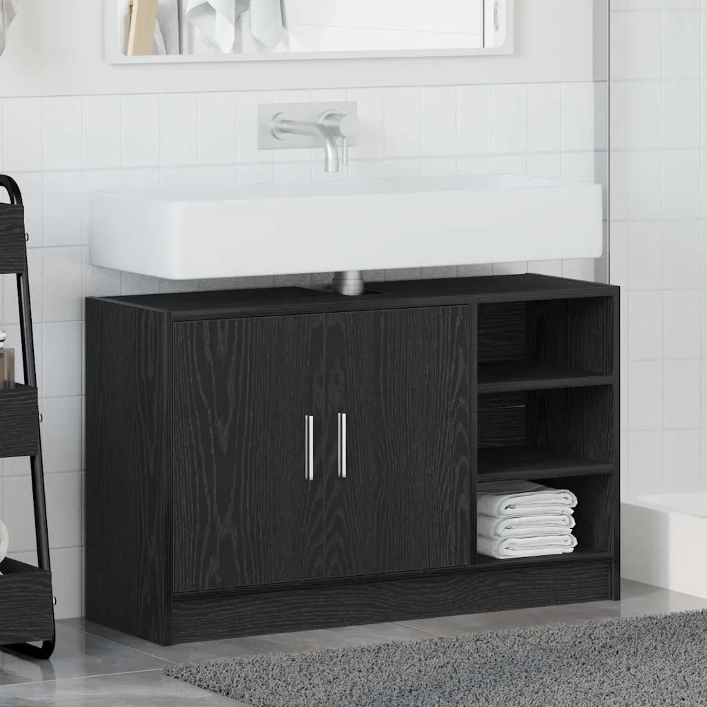 Mobile da Bagno | Armadio da bagno Rovere Nero 90 x 29 x 55 cm Legno multistrato