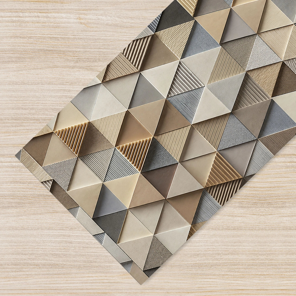 Tappeto passatoia fantasia made in Italy antiscivolo lavabile aderente triangoli multicolore 50x100cm - Triangle Beige
