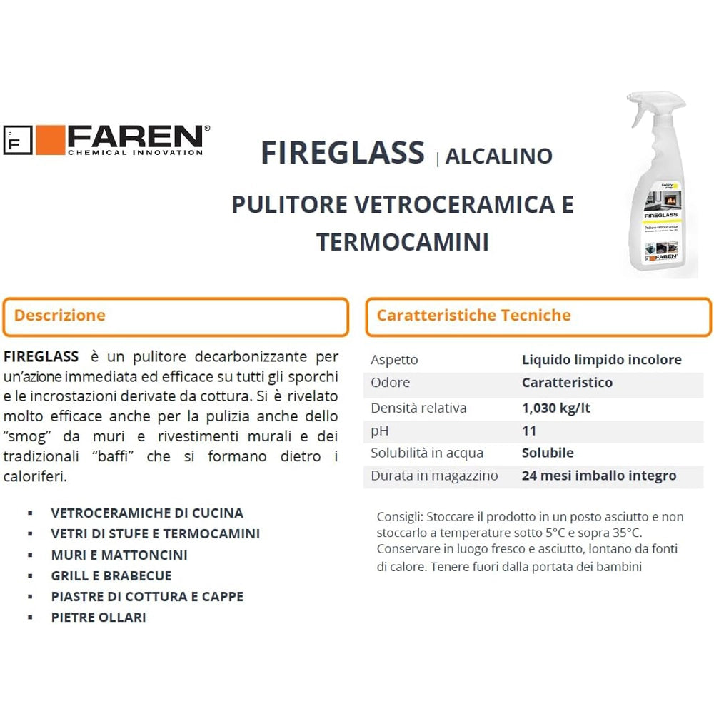 FIREGLASS PULITORE VETROCERAMICA TERMOCAMINI PIASTRE A INDUZIONE FORNI BBQ FAREN