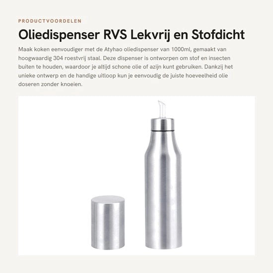 Contenitore Olio 1000ml in Acciaio Inossidabile - Stoffa E Impreregolabile - Chiusura Ermetica - Utensili Cucina - Dosing Preciso - Olio Contenitore