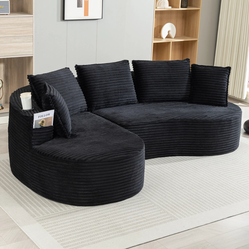 DIVANO Curvo 250x152x82 cm Velluto a coste Nero