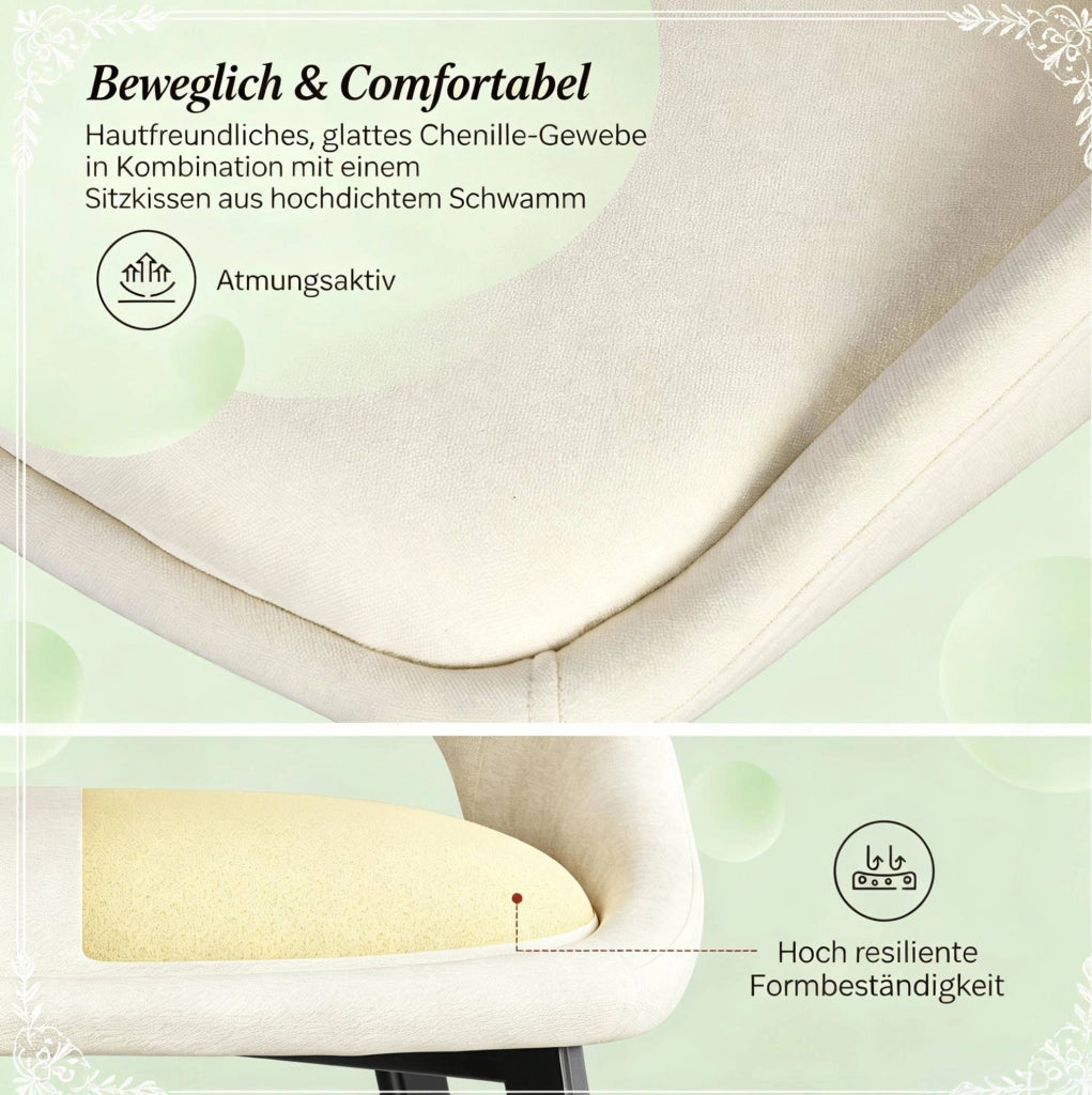Sedia da pranzo 43x40x86 cm in ciniglia beige, set da 2, schienale traforato