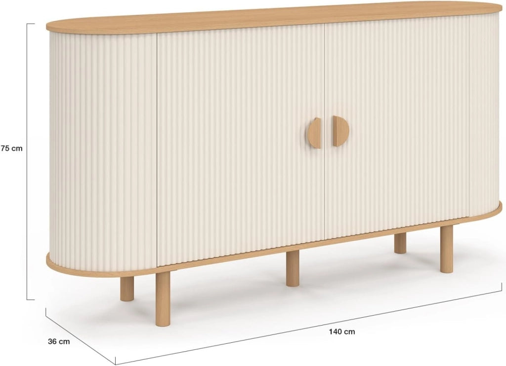 Credenza KANEL a 2 ante beige e legno effetto scanalato da 140 cm