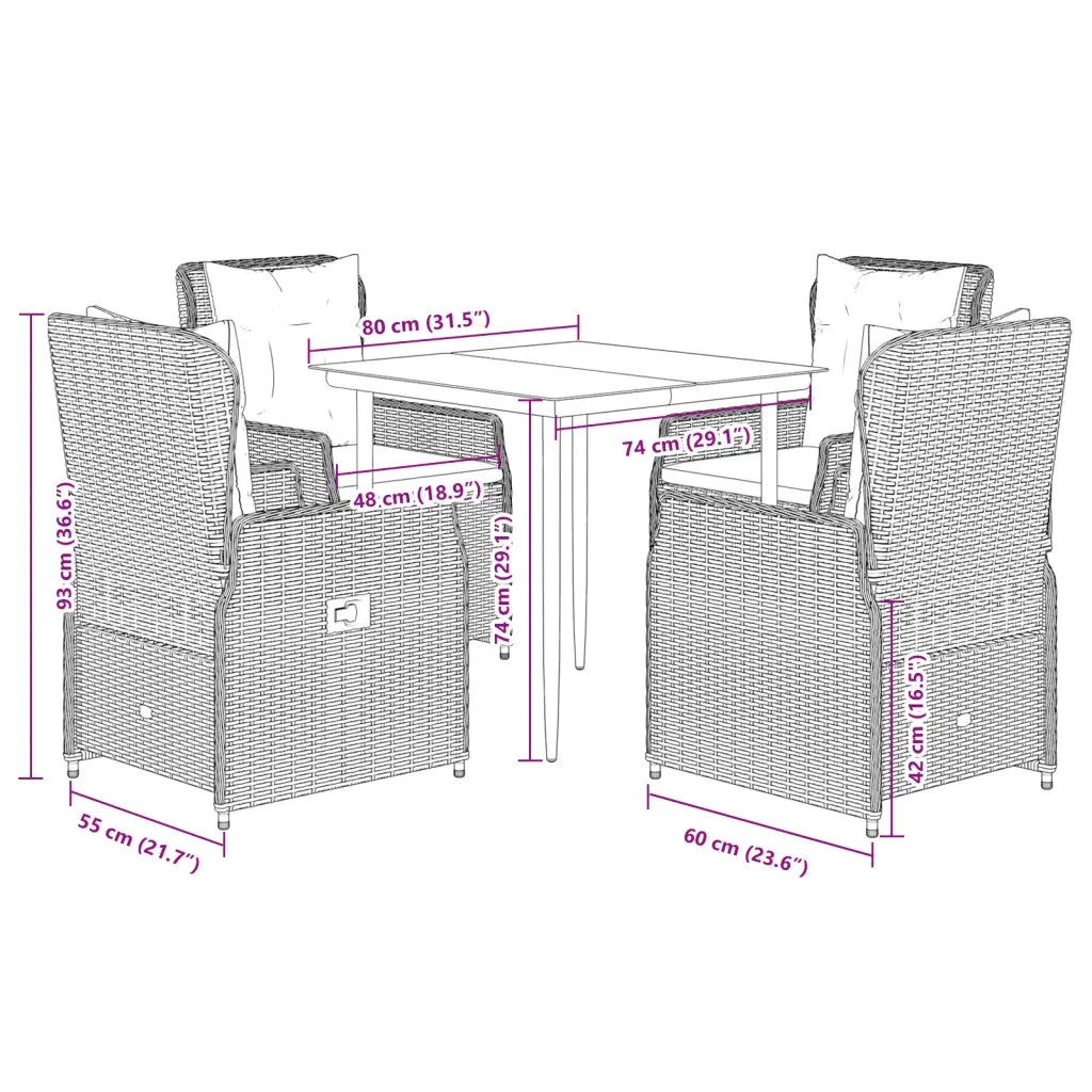 Set da Pranzo da Giardino 5pz con Cuscini in Polyrattan Marrone 3262841