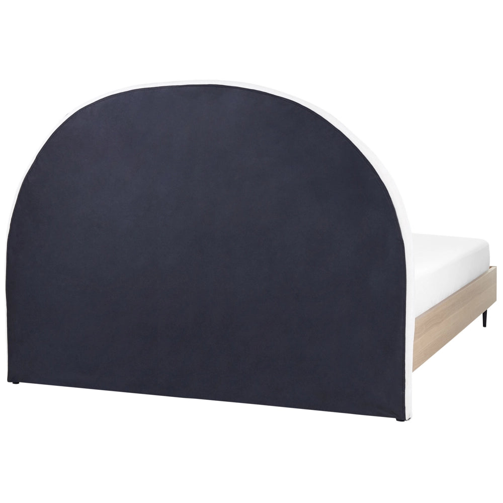 Telaio del letto in tessuto bianco e beige UE Dimensioni 160 x 200 cm Testiera imbottita Telaio in MDF Gambe in metallo Base a doghe in legno Camera da letto in stile moderno