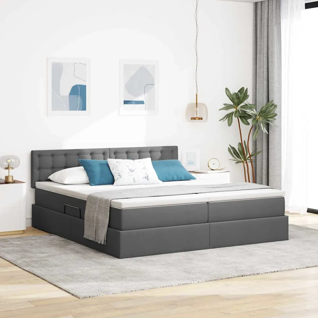 Letto con contenitore LED e materasso Grigio Scuro 200 x 200 cm