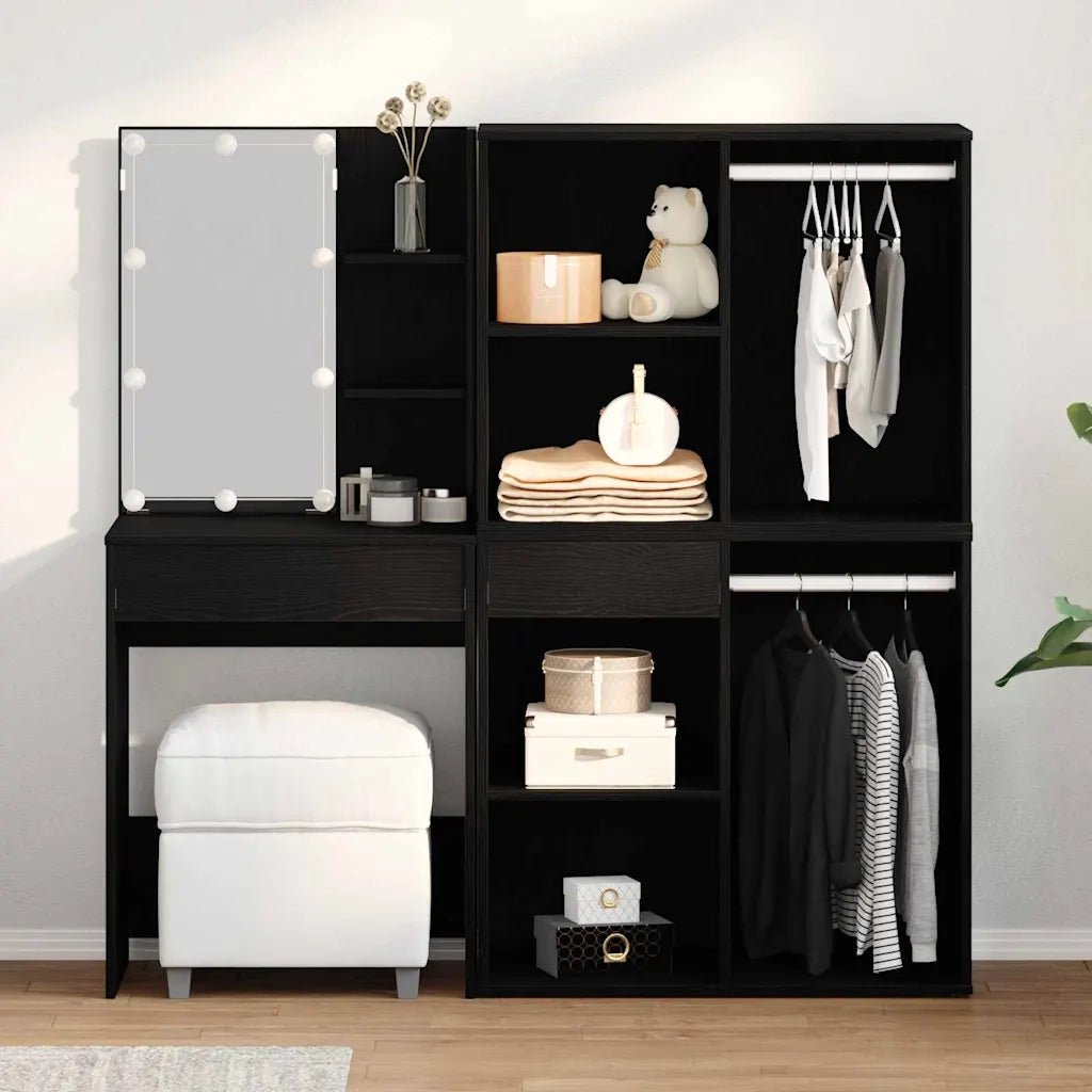 Set Toeletta | Tavolo da Trucco LED Rovere Nero 140 x 40 x 140 cm