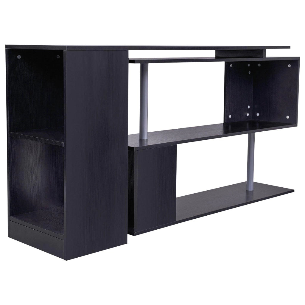 Scrivania Angolare da Ufficio 140x120x78,2 cm con Cassetti e Scaffale Girevole  Nera